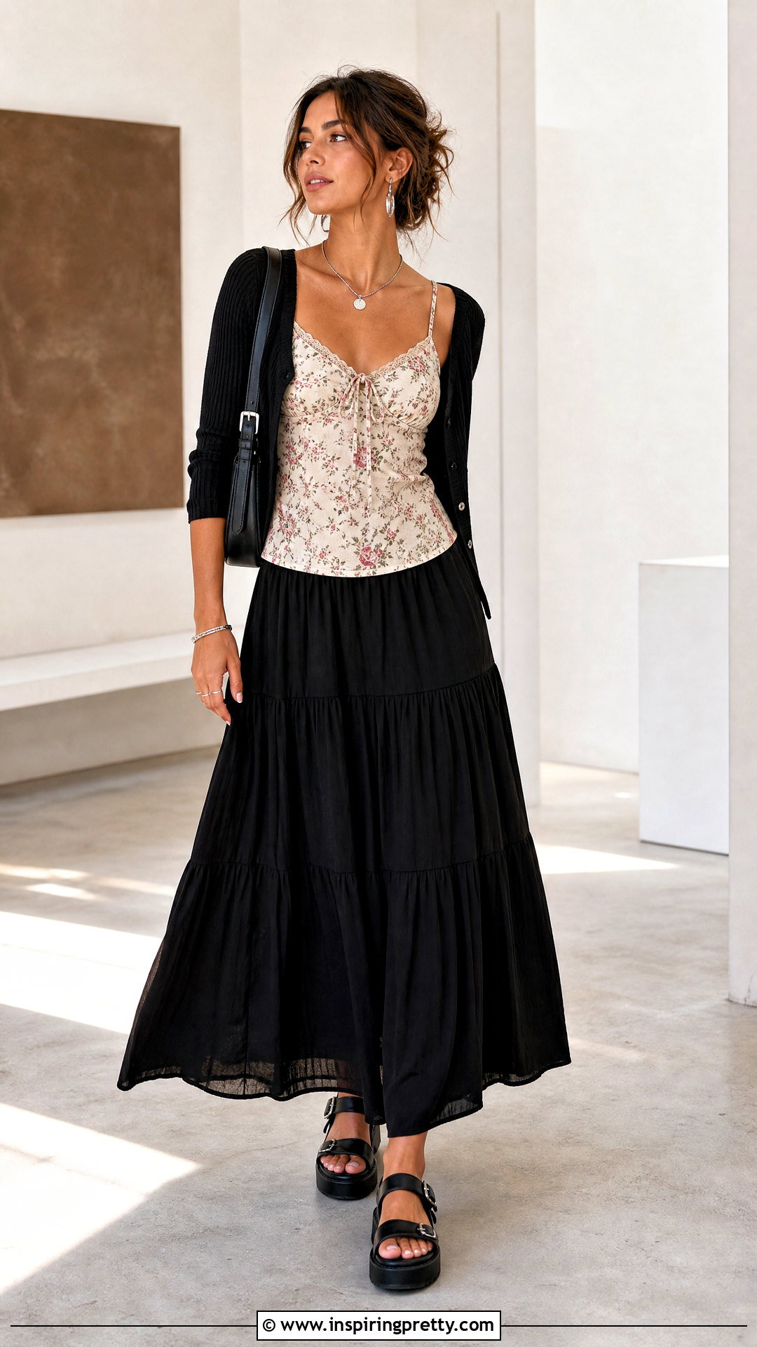 Brandy Floral Tank Top With Black Maxi Skirt - 20 Flower Tank Top Brandy outfit ideas
