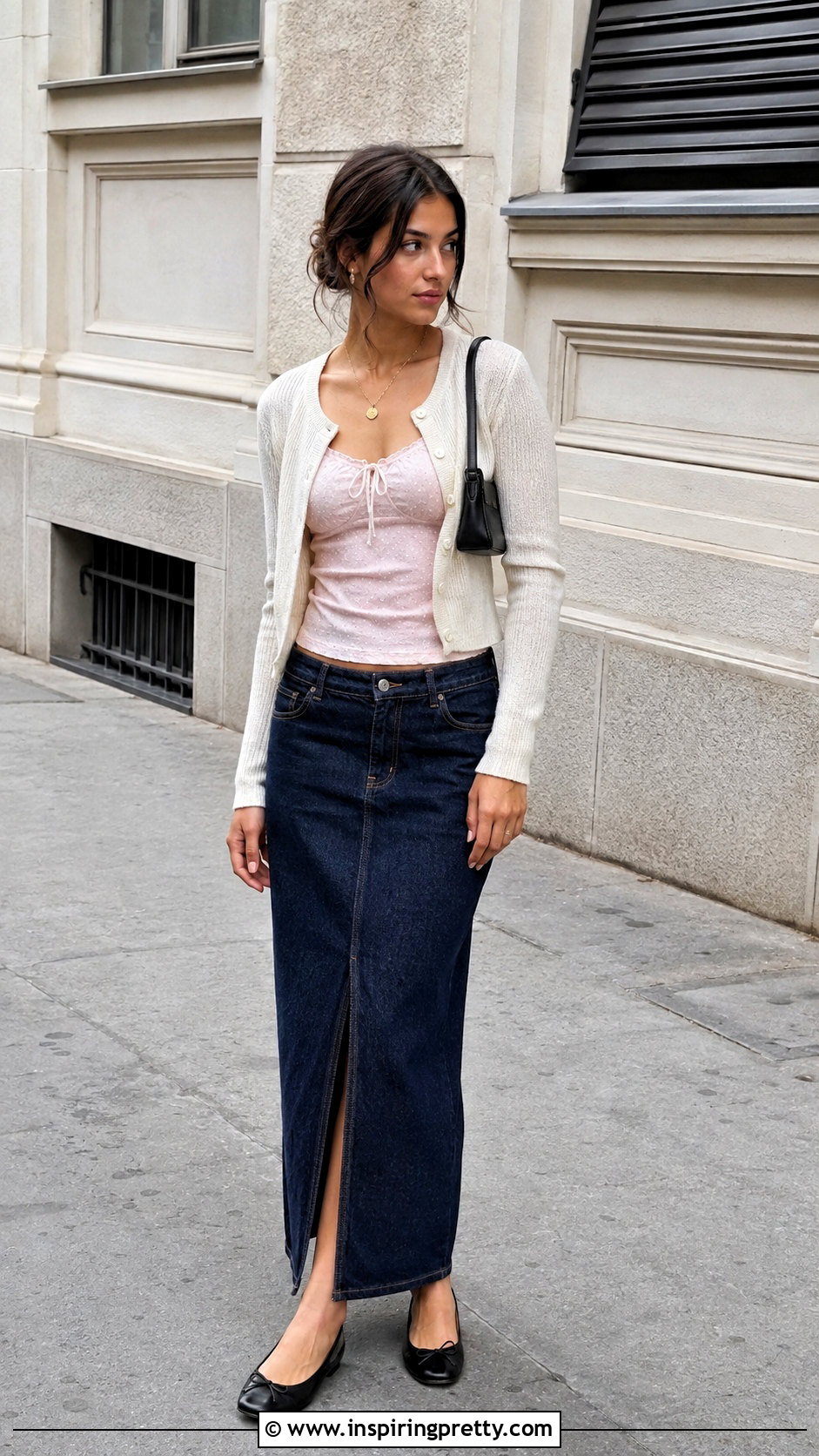 Brandy Melville Bow Top With Denim Maxi Skirt - 25 Brandy Melville Bow Top outfit ideas