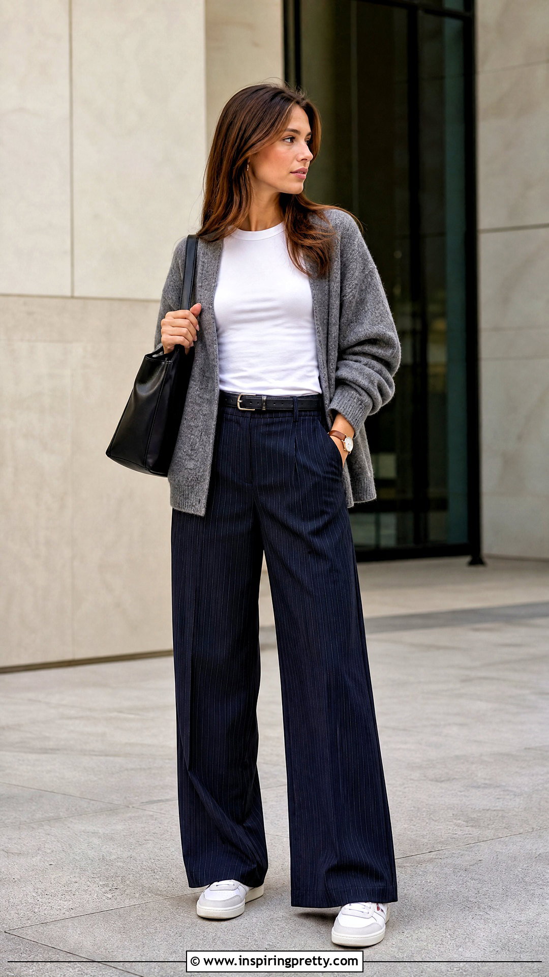 Brandy Melville Fitted Tee With Pinstripe Trousers - 50 brandy melville tops outfit ideas