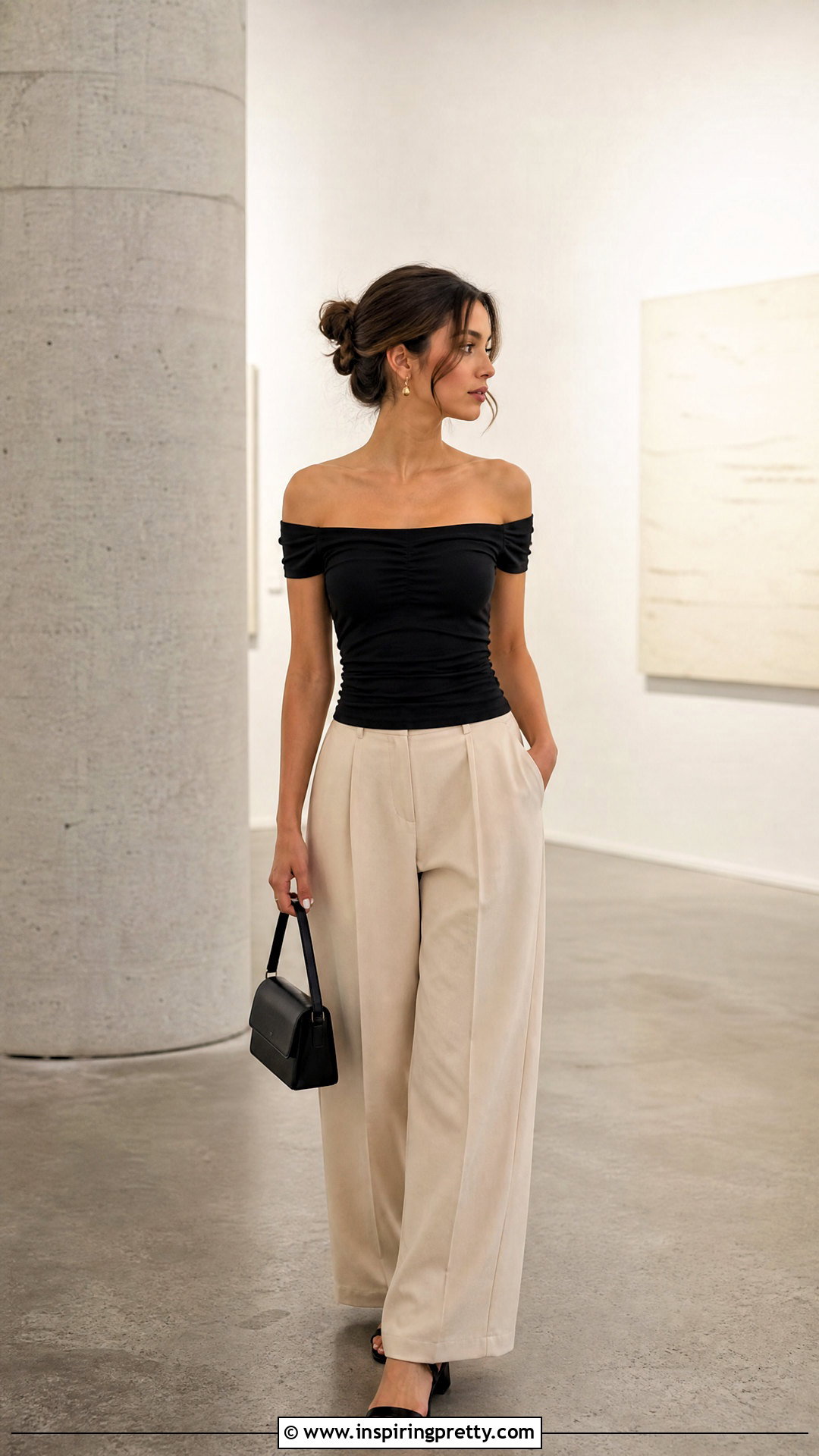 Brandy Melville Off Shoulder Top With Wide Leg Trousers - 50 brandy melville tops outfit ideas