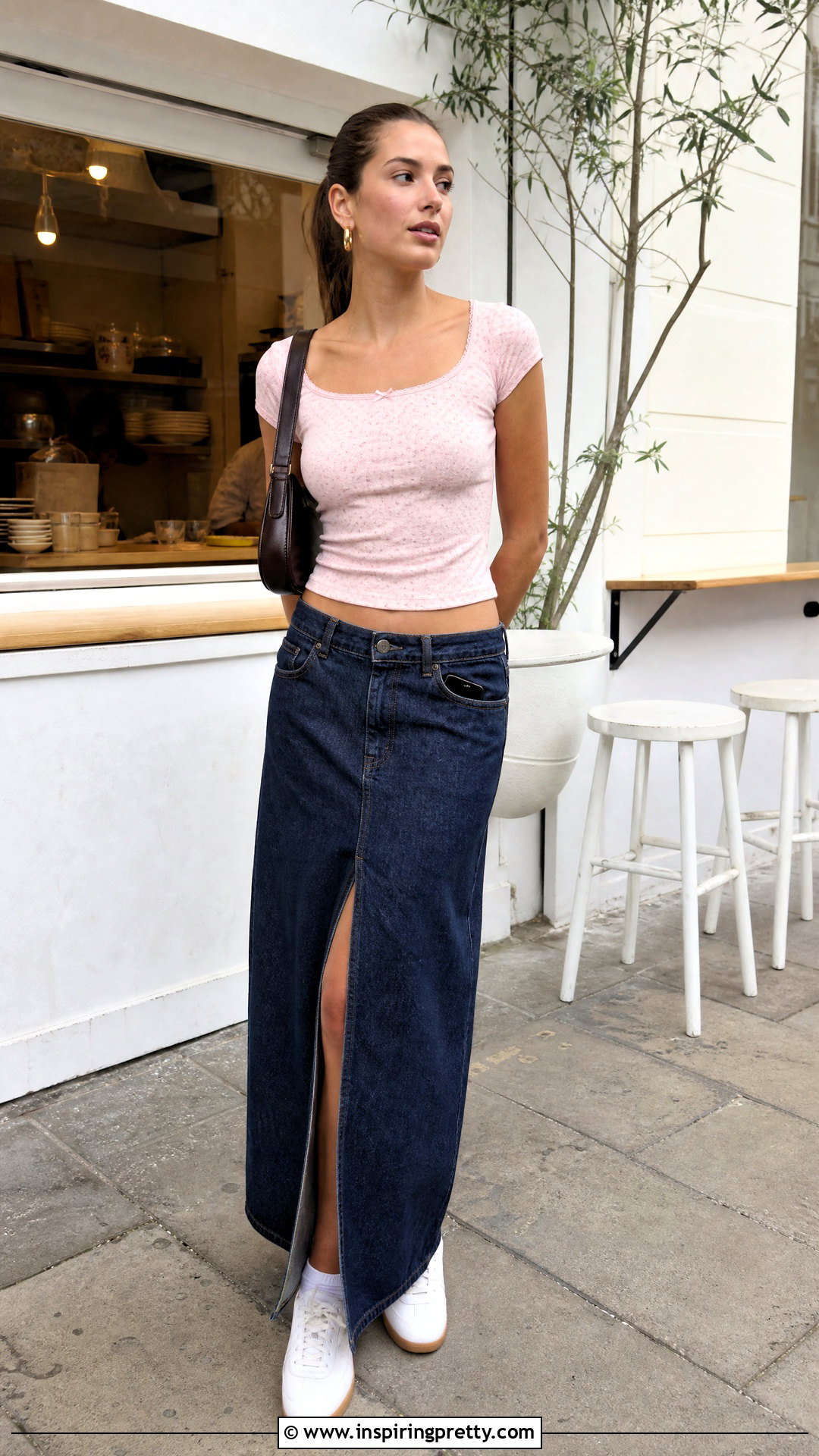 Brandy Melville Pointelle Top With Denim Maxi Skirt - 25 Brandy Melville Pointelle Top outfit ideas