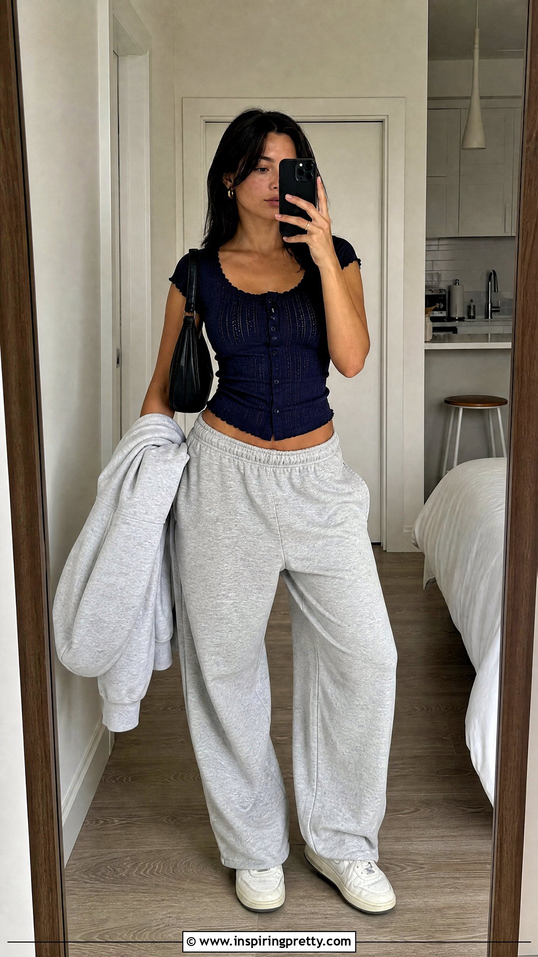 Brandy Melville Pointelle Top With Gray Sweatpants - 25 Brandy Melville Pointelle Top outfit ideas