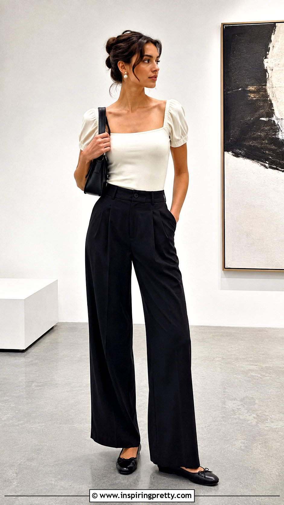 Brandy Melville Puff Sleeve Top With Black Wide Leg Trousers - 20 Brandy Melville Puff Sleeve Top outfit ideas
