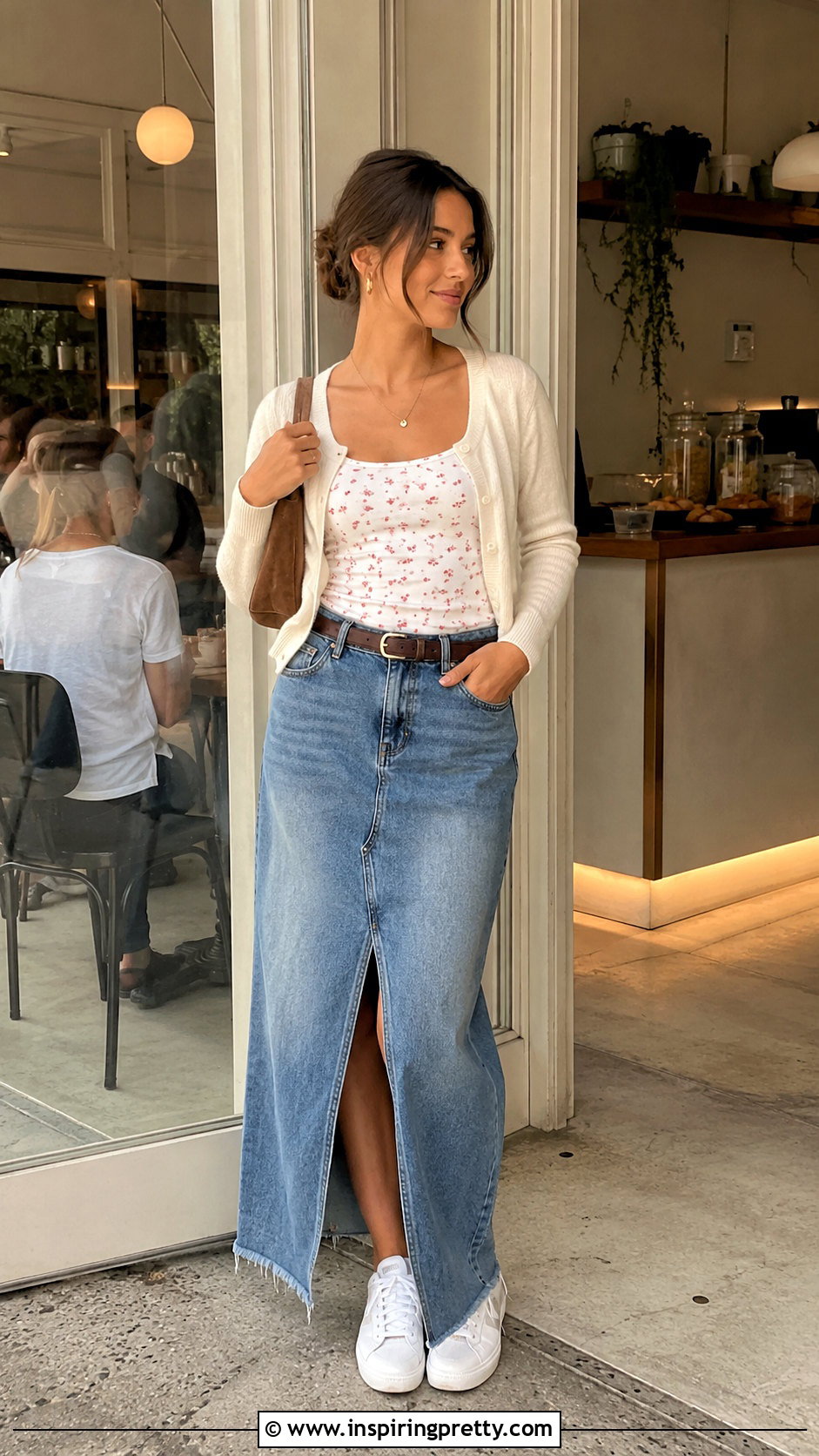 Brandy Melville Strawberry Top With Denim Maxi Skirt - 20 Brandy Melville Strawberry Top outfit ideas
