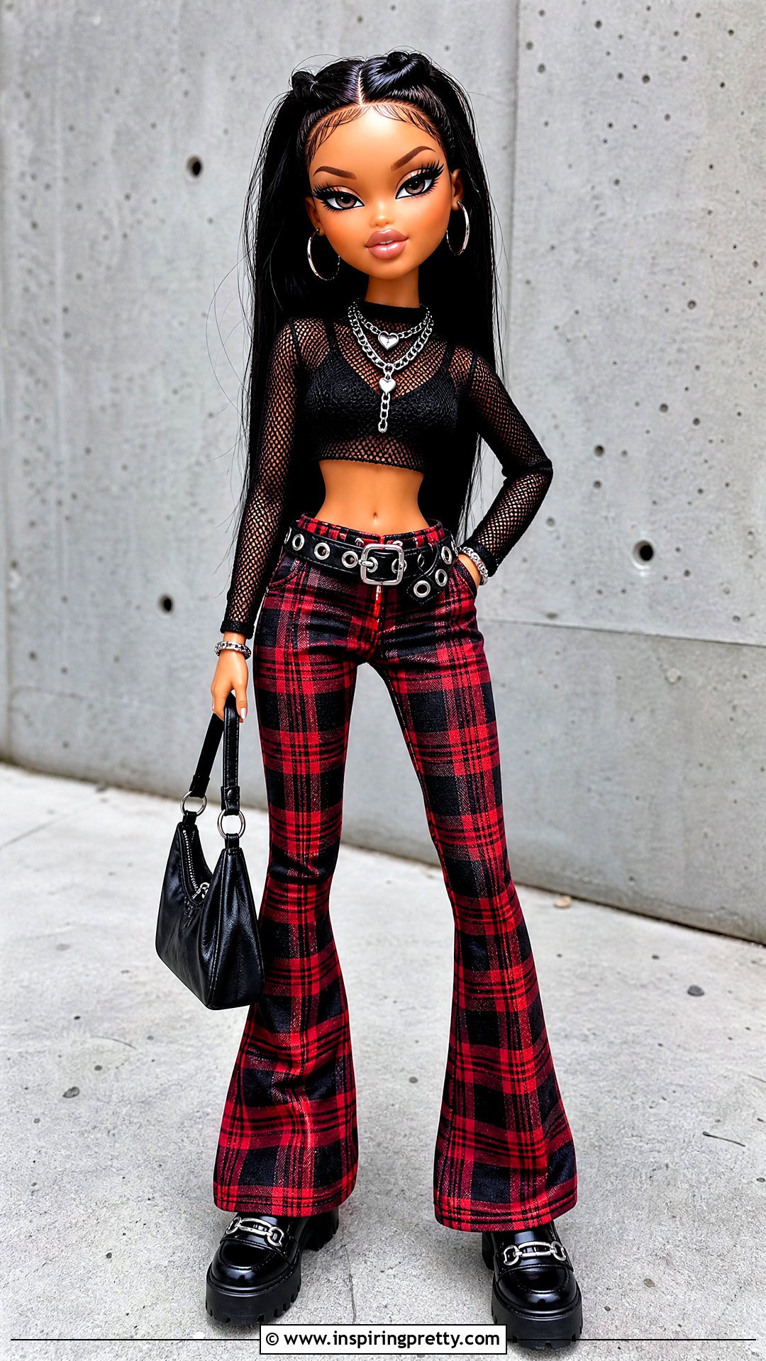 Bratz Doll Mesh Crop Top With Plaid Pants - 20 bratz doll crop top outfit ideas