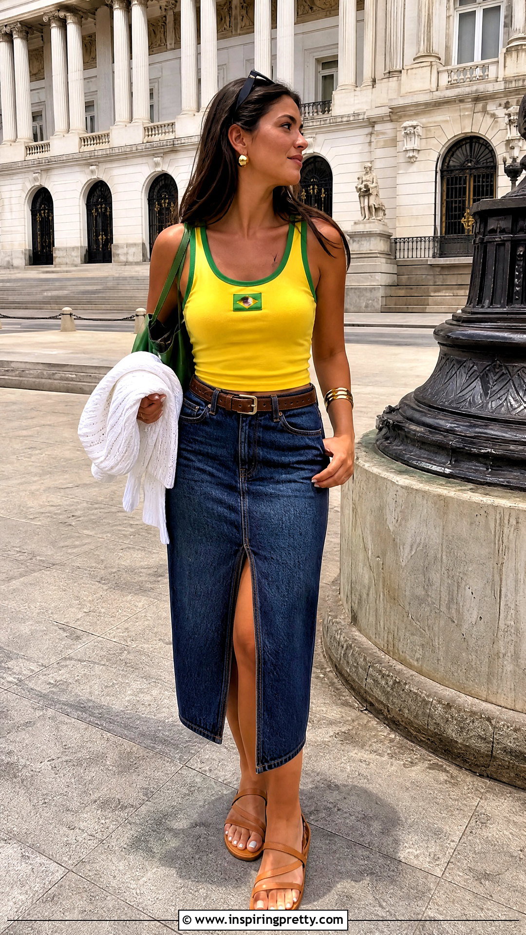 Brazil Tank Top With Denim Midi Skirt - 50 brazil top outfit ideas