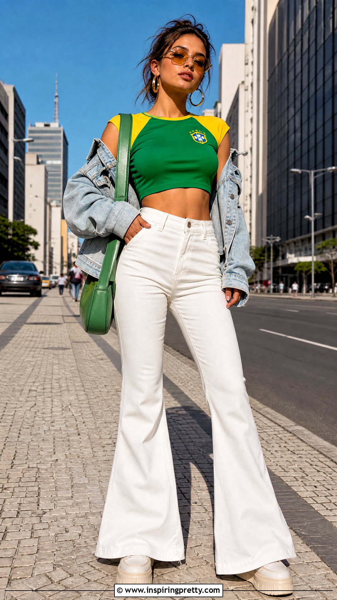 Brazil Top With White Flared Jeans - 50 brazil top outfit ideas
