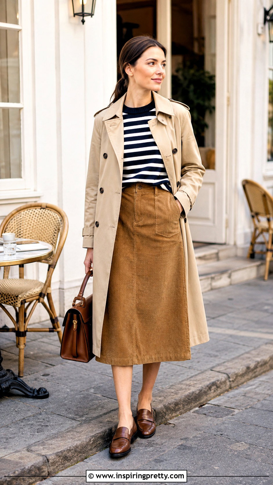Breton Sweater And Corduroy Skirt Outfit - 25 tops to wear with corduroy skirts