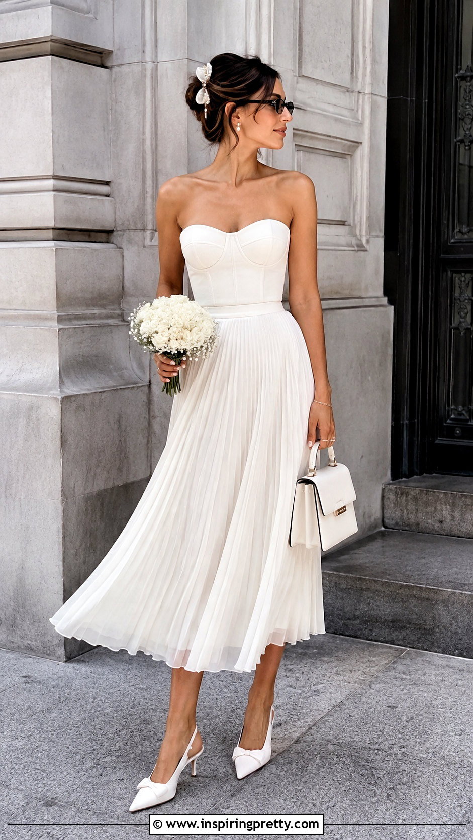 Bridal Bustier Top With Pleated Midi Skirt - 25 Bridal Bustier Top outfit ideas