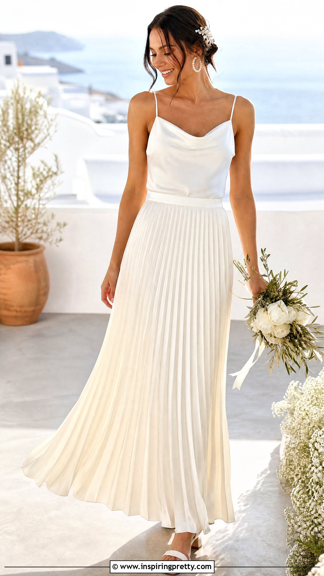 Bridal Camisole With Pleated Maxi Skirt - 20 bride skirt and top outfit ideas