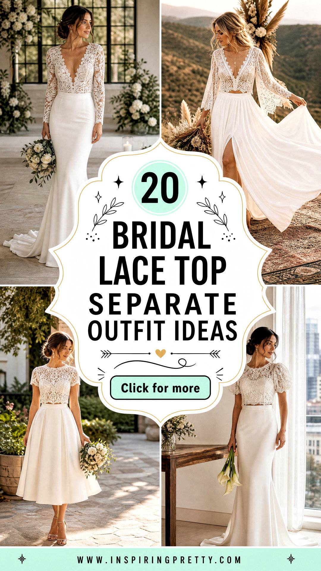 20 Bridal Lace Top Separate Outfit Ideas for Modern Brides - 20 Bridal Lace Top Separate Outfit Ideas for Modern Brides