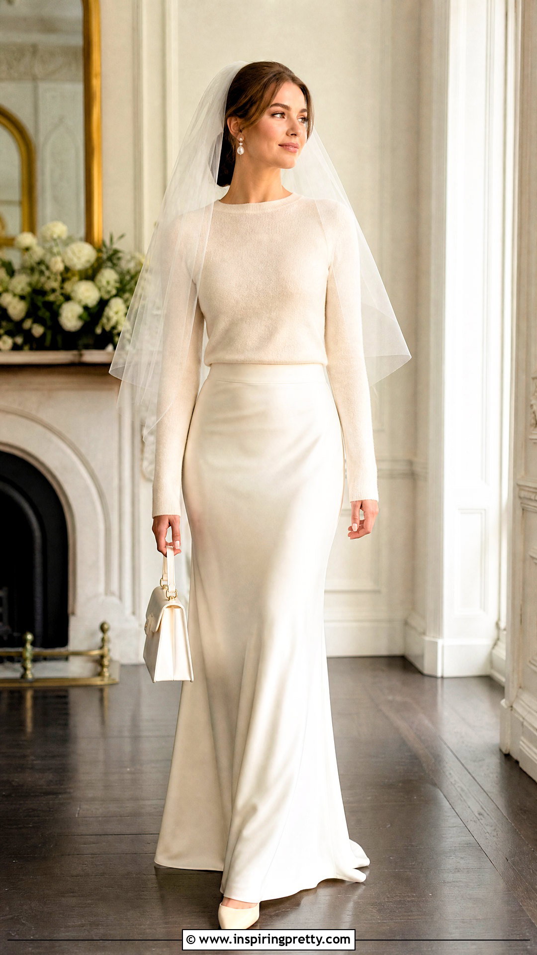 Bridal Sweater Top With Satin Maxi Skirt - 20 bride skirt and top outfit ideas