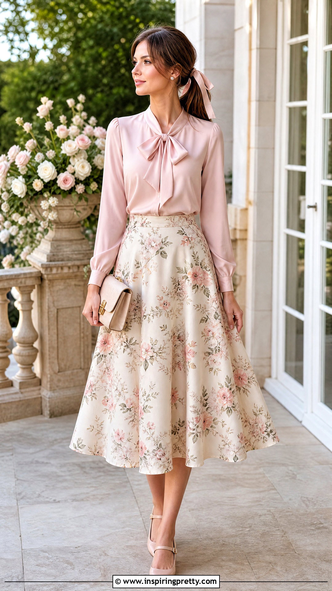 Bridgerton Inspired Bow Front Blouse With Tea Length Skirt - 25 bridgerton inspired tops outfit ideas