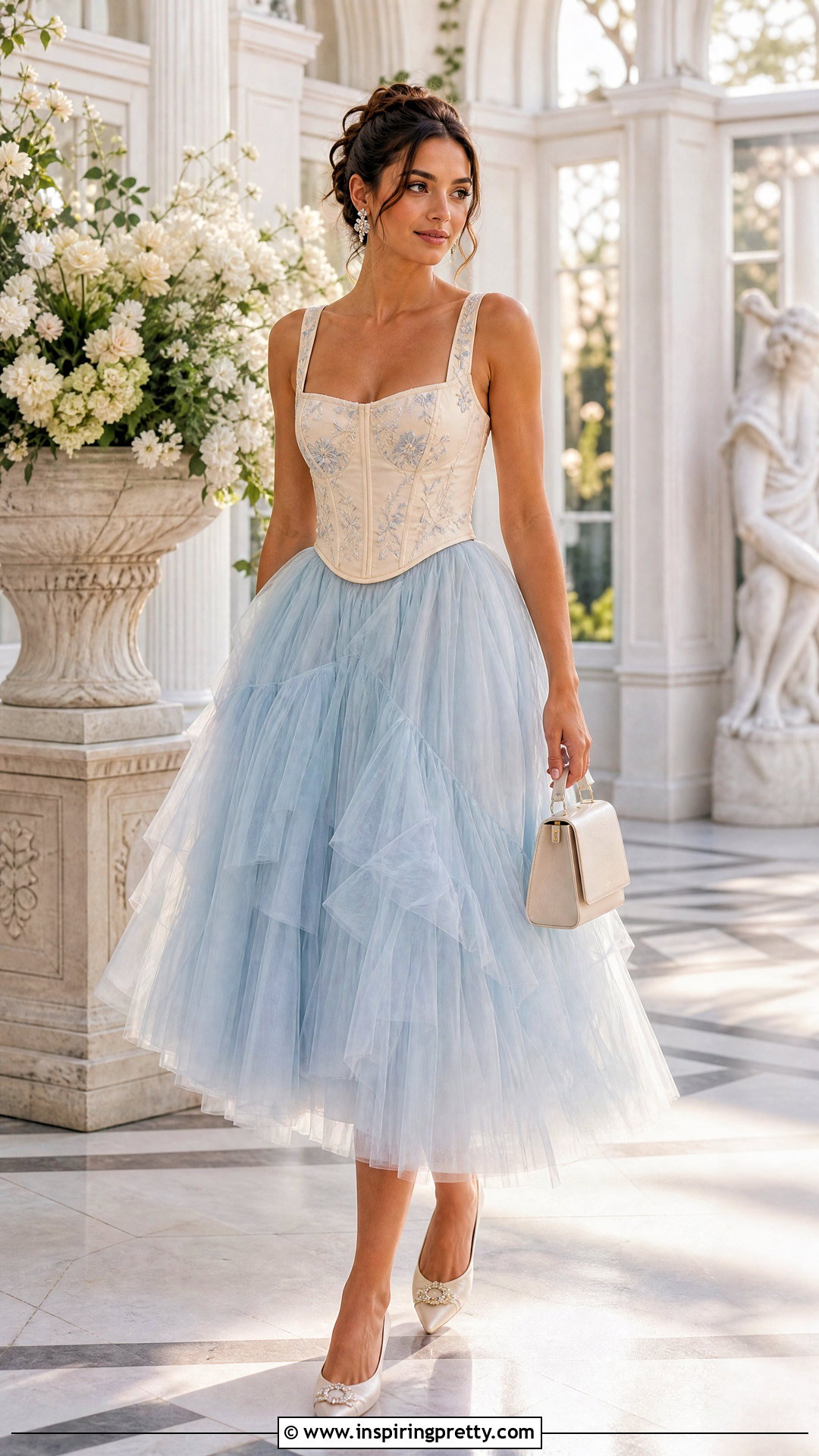Bridgerton Inspired Cream Corset Top With Tulle Skirt - 25 bridgerton inspired tops outfit ideas