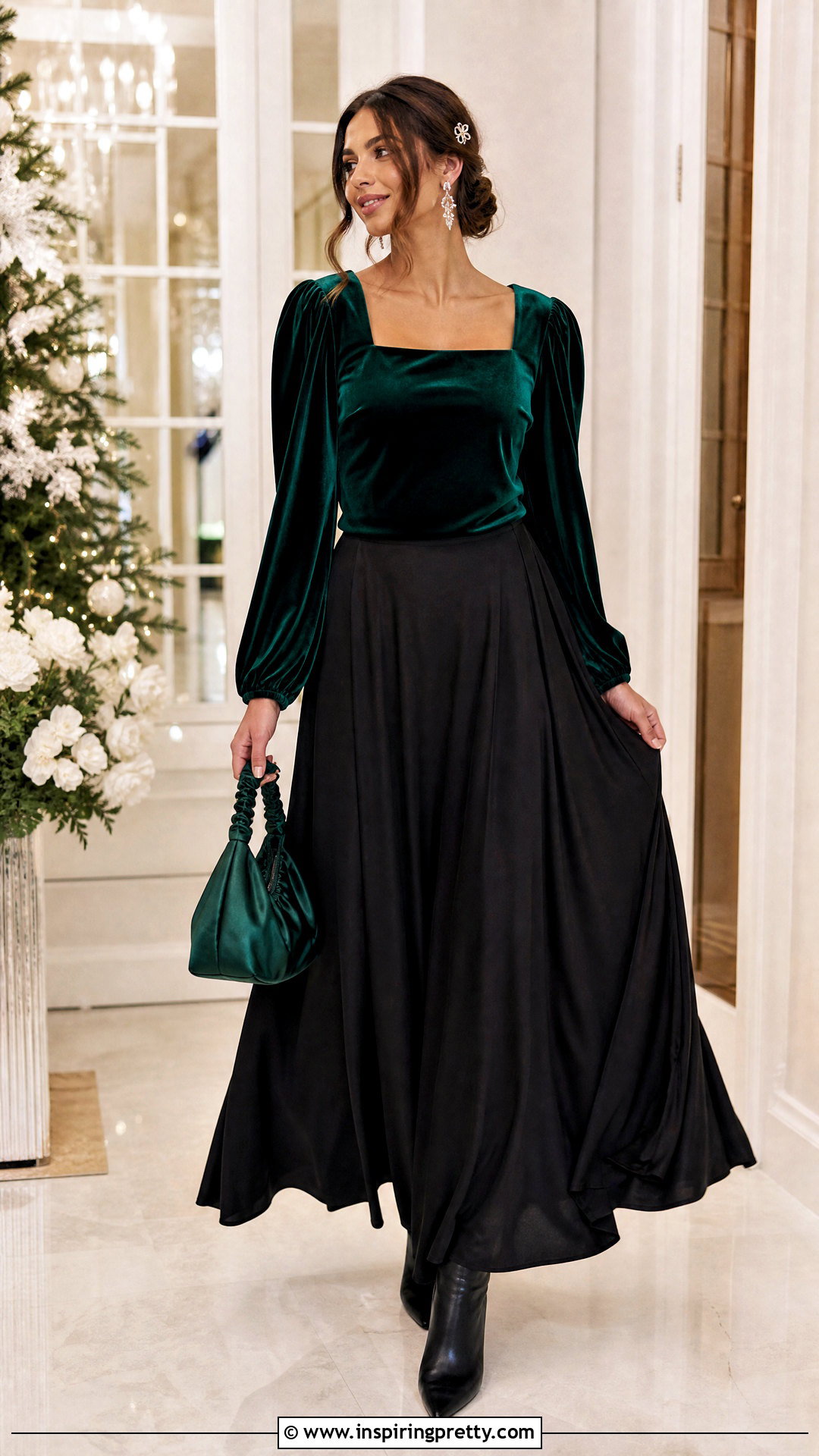 Bridgerton Inspired Velvet Square Neck Top With Maxi Skirt - 25 bridgerton inspired tops outfit ideas
