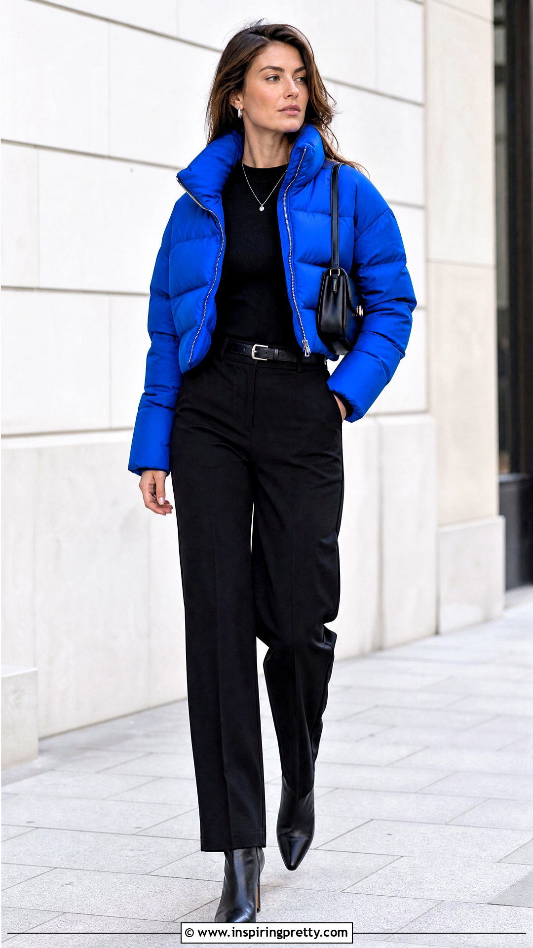 Bright Cropped Puffer With A Monochrome Outfit - 25 crop top puffer outfit ideas