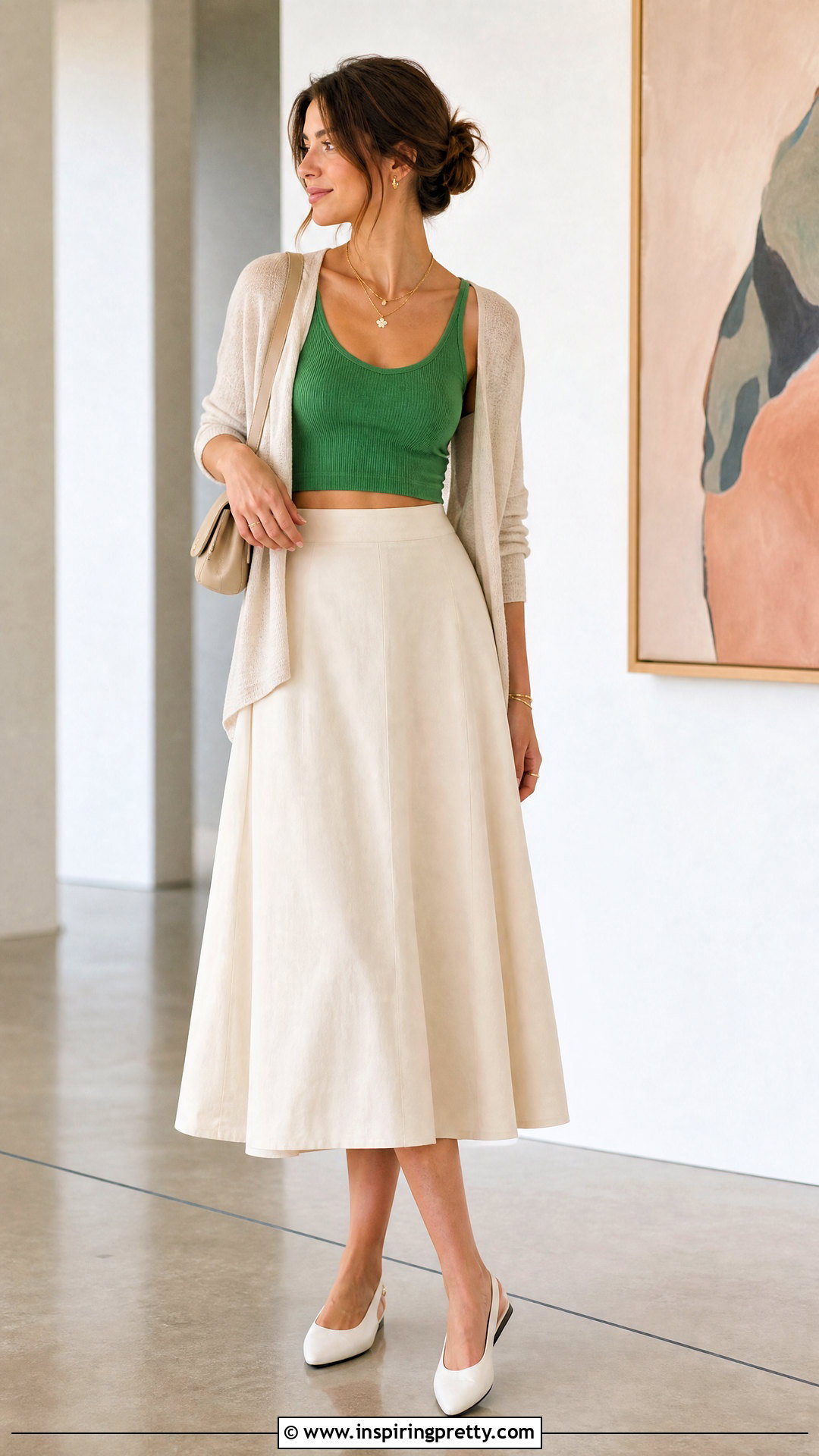 Bright Green Crop Top With Cardigan And Midi Skirt - 25 bright green crop top outfit ideas