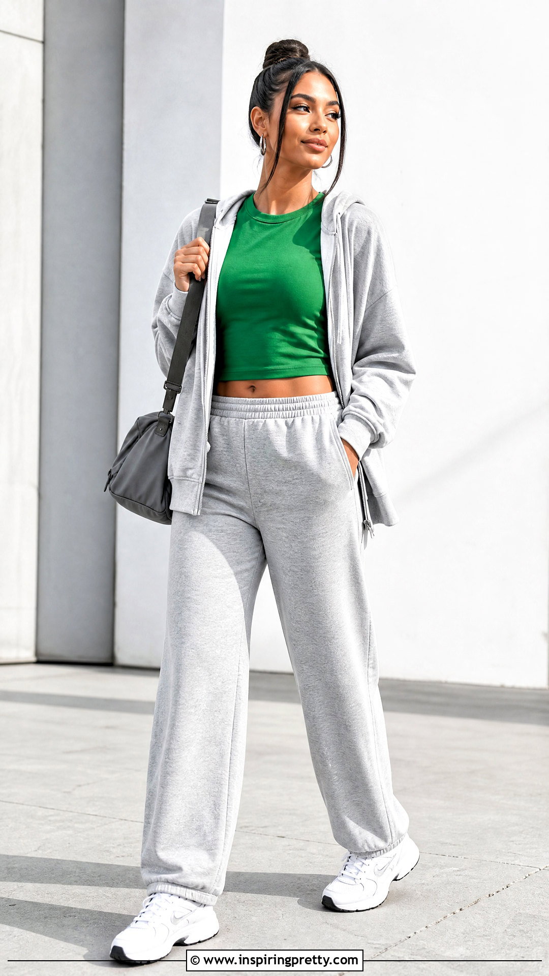 Bright Green Crop Top With Gray Sweatpants - 25 bright green crop top outfit ideas