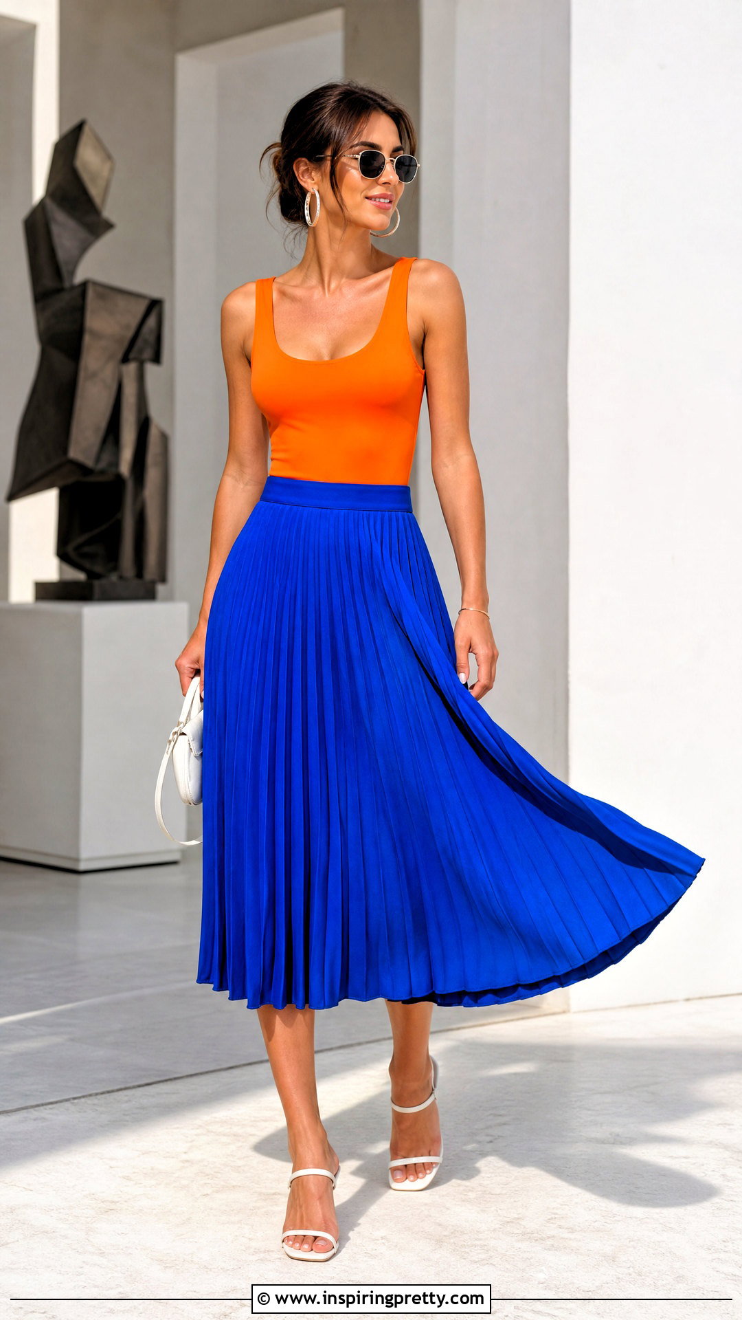 Bright Orange Tank Top With Cobalt Blue Skirt - 25 bright orange tank top outfit ideas