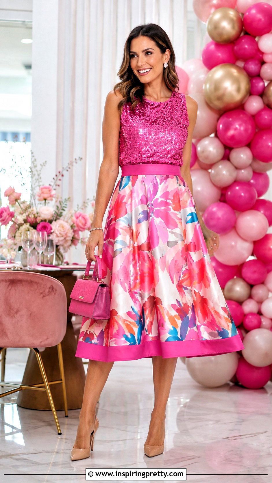 Bright Sequin Top With Colorful Midi Skirt - 50 sequin top outfit parties