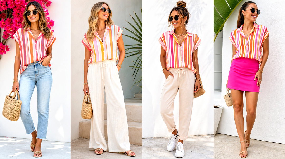 20 Bright Striped Summer Top Outfit Ideas for Beach Days