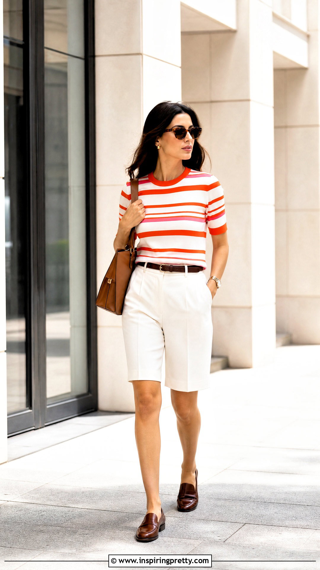 Bright Striped Summer Top With Tailored Bermuda Shorts - 20 Bright Striped Summer Top outfit ideas