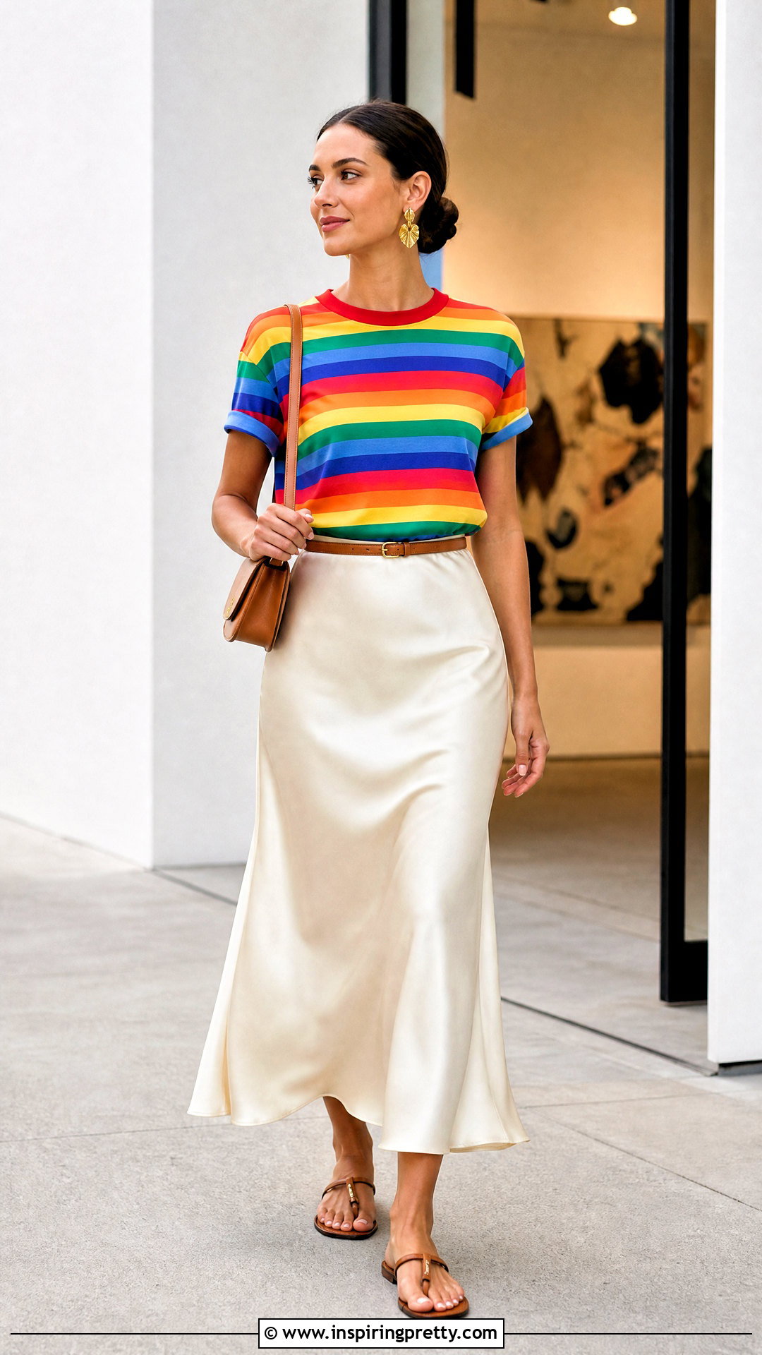 Bright Striped Summer Top With a Satin Slip Skirt - 20 Bright Striped Summer Top outfit ideas