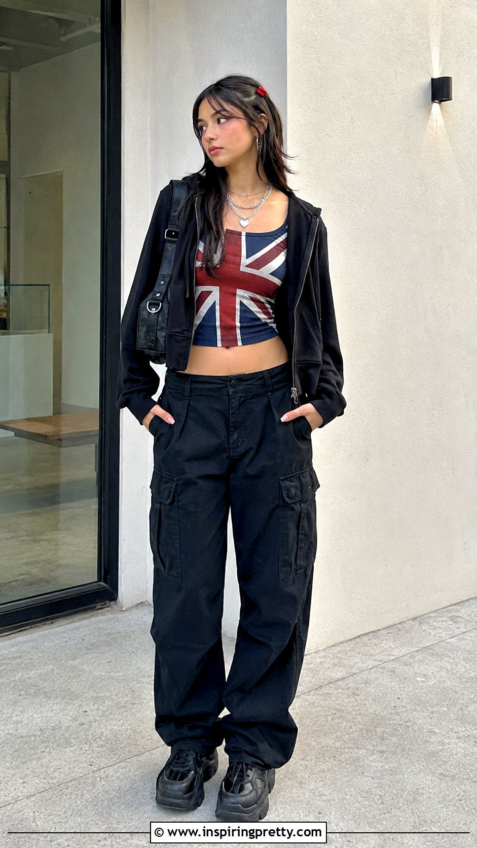 British Flag Top With Black Cargo Pants - 20 Brandy Melville British Flag Top outfit ideas
