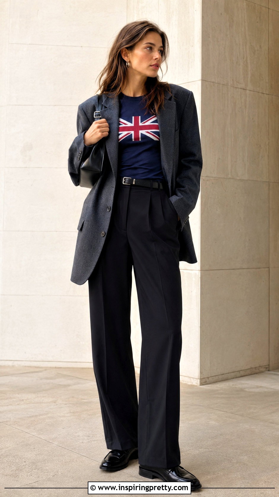 British Flag Top With Blazer And Tailored Trousers - 20 Brandy Melville British Flag Top outfit ideas