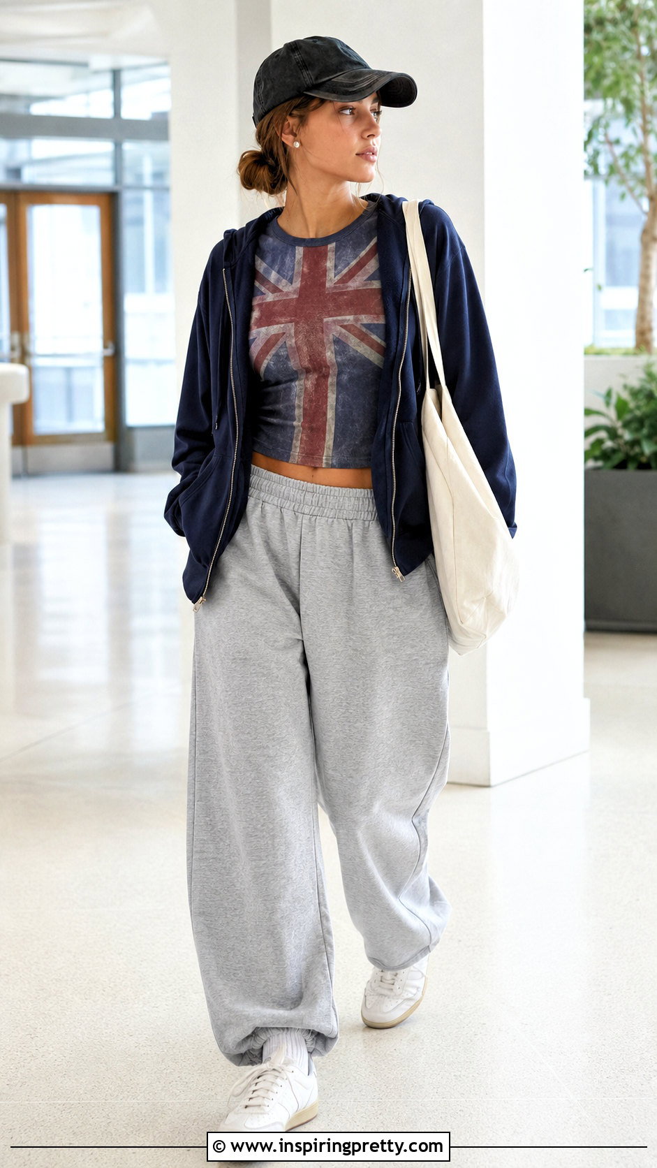 British Flag Top With Gray Sweatpants And Sneakers - 20 Brandy Melville British Flag Top outfit ideas