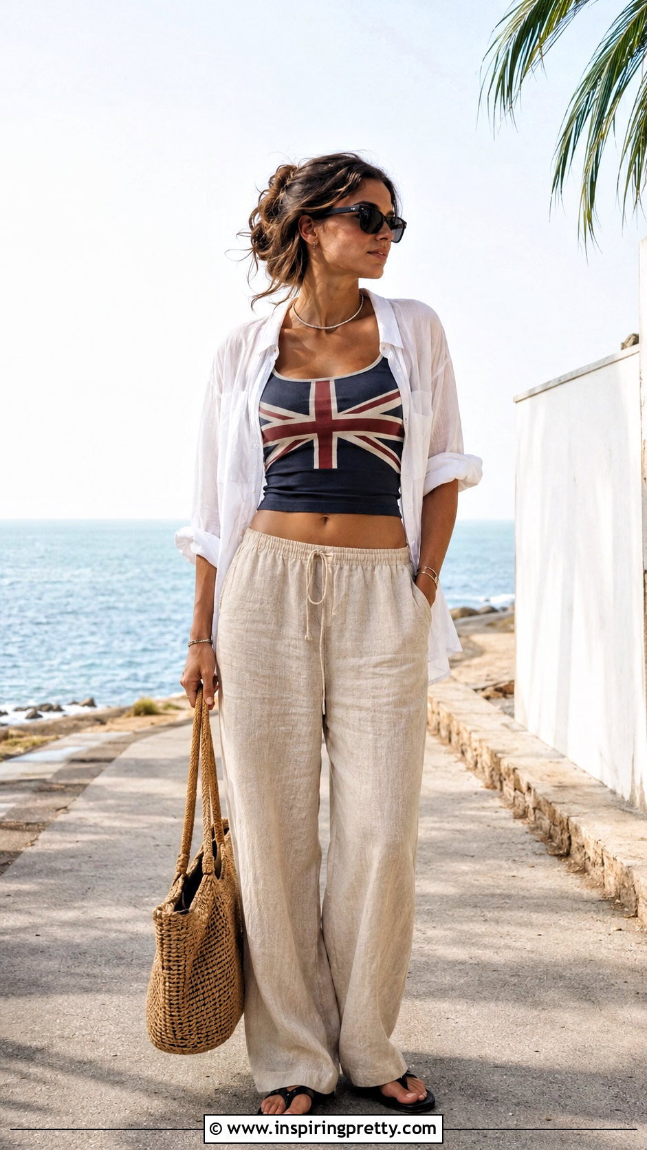 British Flag Top With Linen Pants And Sandals - 20 Brandy Melville British Flag Top outfit ideas