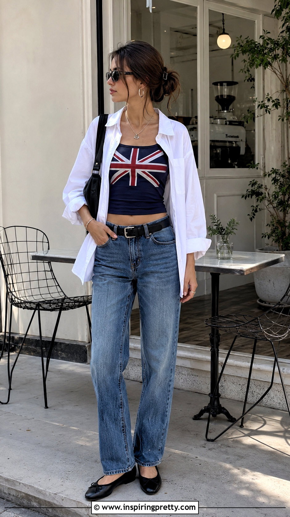 British Flag Top With White Button Down And Jeans - 20 Brandy Melville British Flag Top outfit ideas