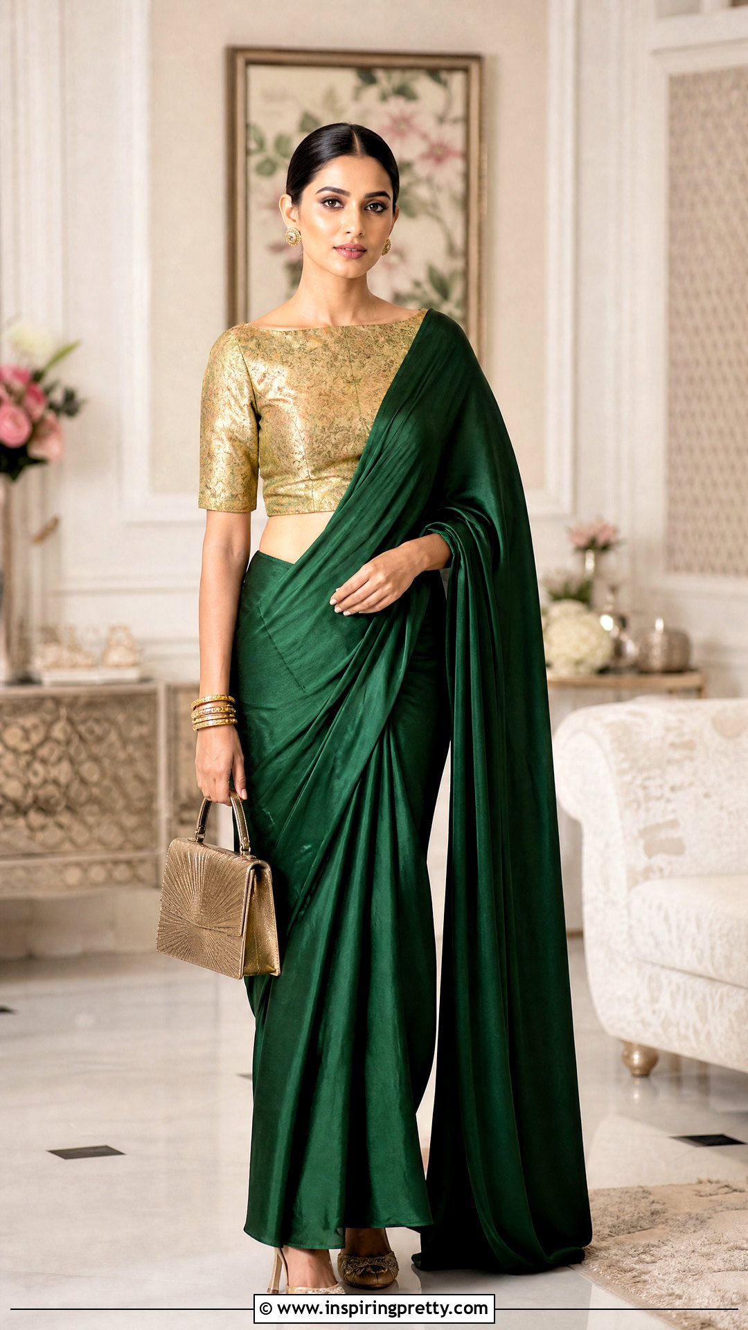 Brocade Boat Neck Crop Top Blouse With Plain Saree - 20 Crop Top Blouse Designs Latest Boat Necks