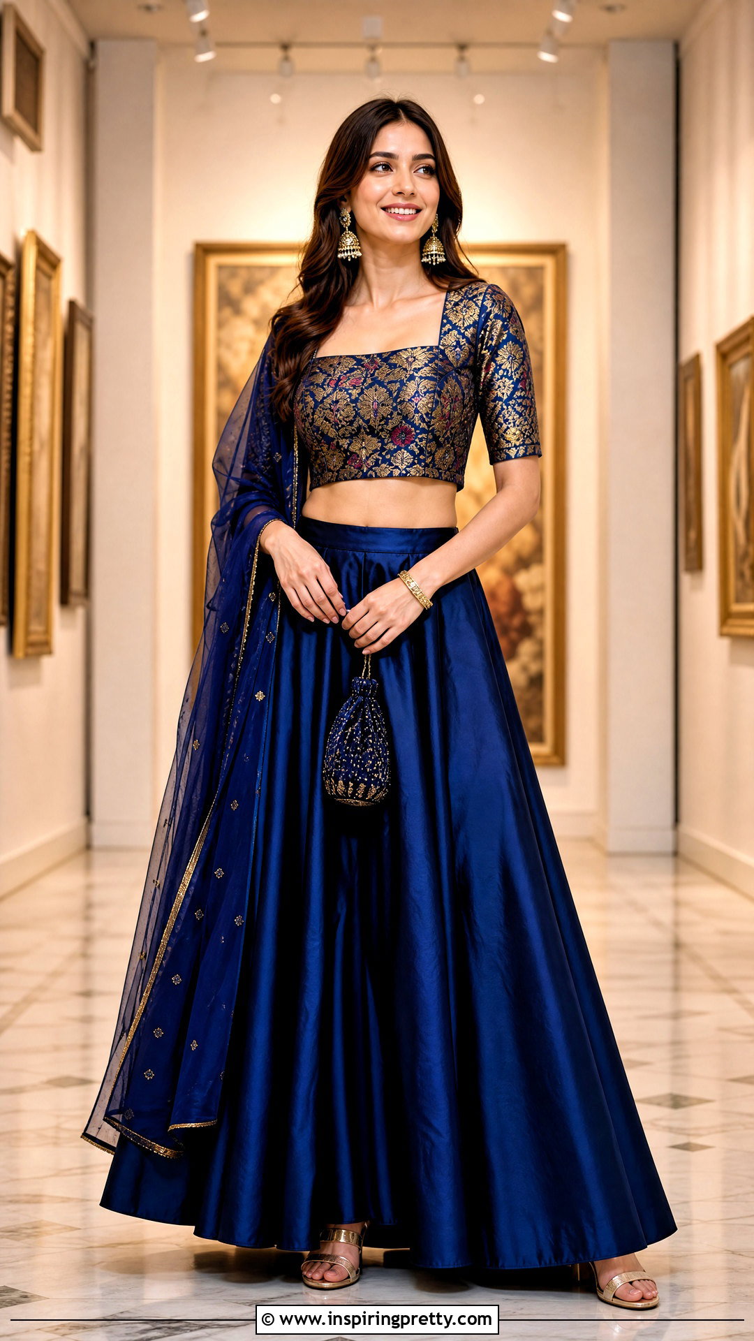 Brocade Crop Top Blouse With Plain Skirt - 50 latest crop top blouse designs