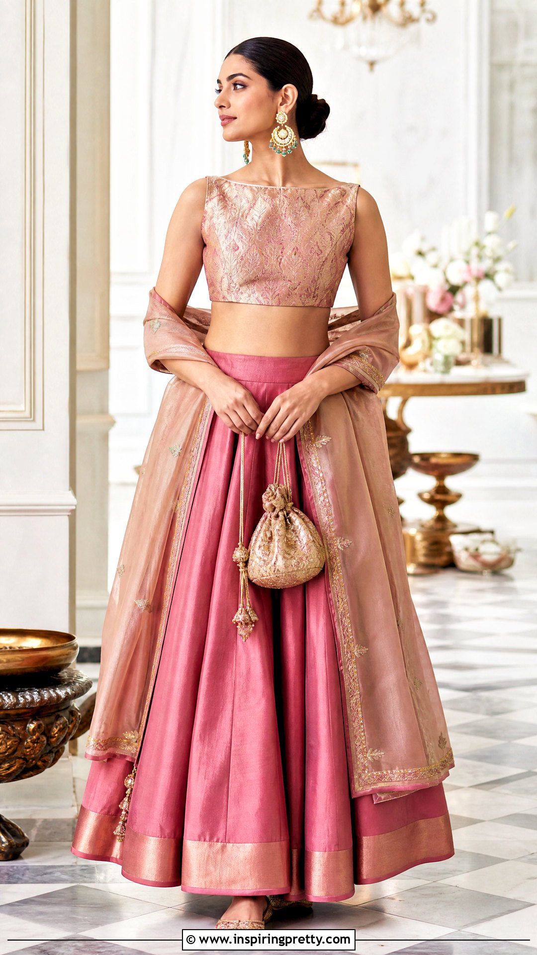 Brocade Crop Top Blouse With Silk Lehenga - 50 crop top blouse designs