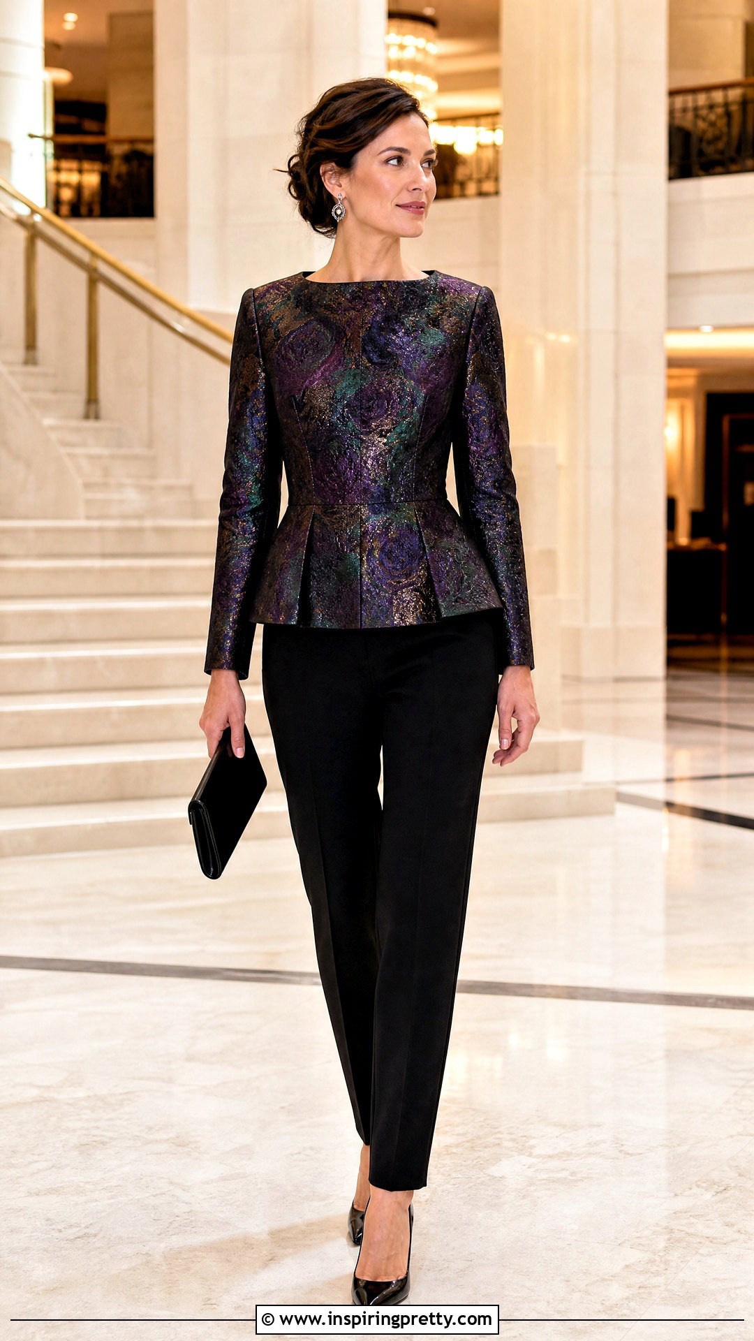 Brocade Dress Top With Black Trousers - 20 Fabric For Dress Tops outfit ideas