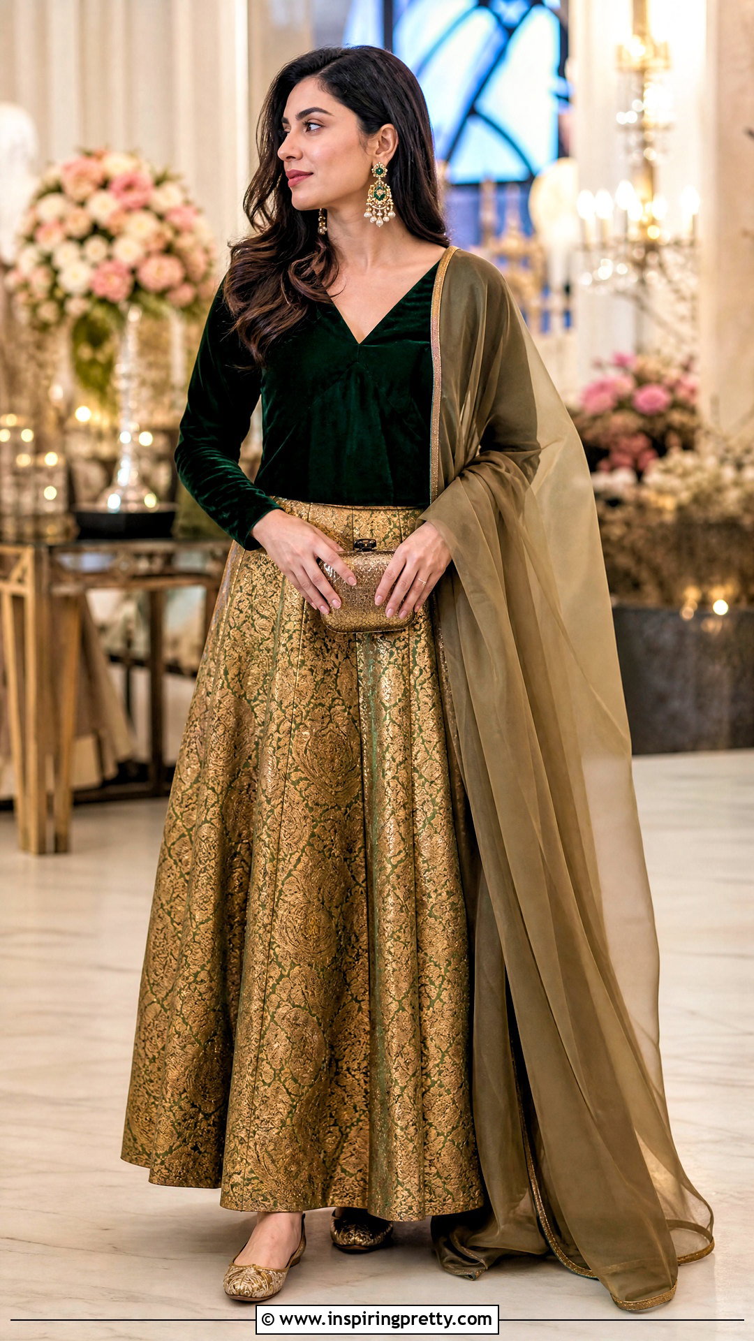 Brocade Ethnic Skirt And Velvet Top Outfit - 50 ethnic skirt and top outfit ideas