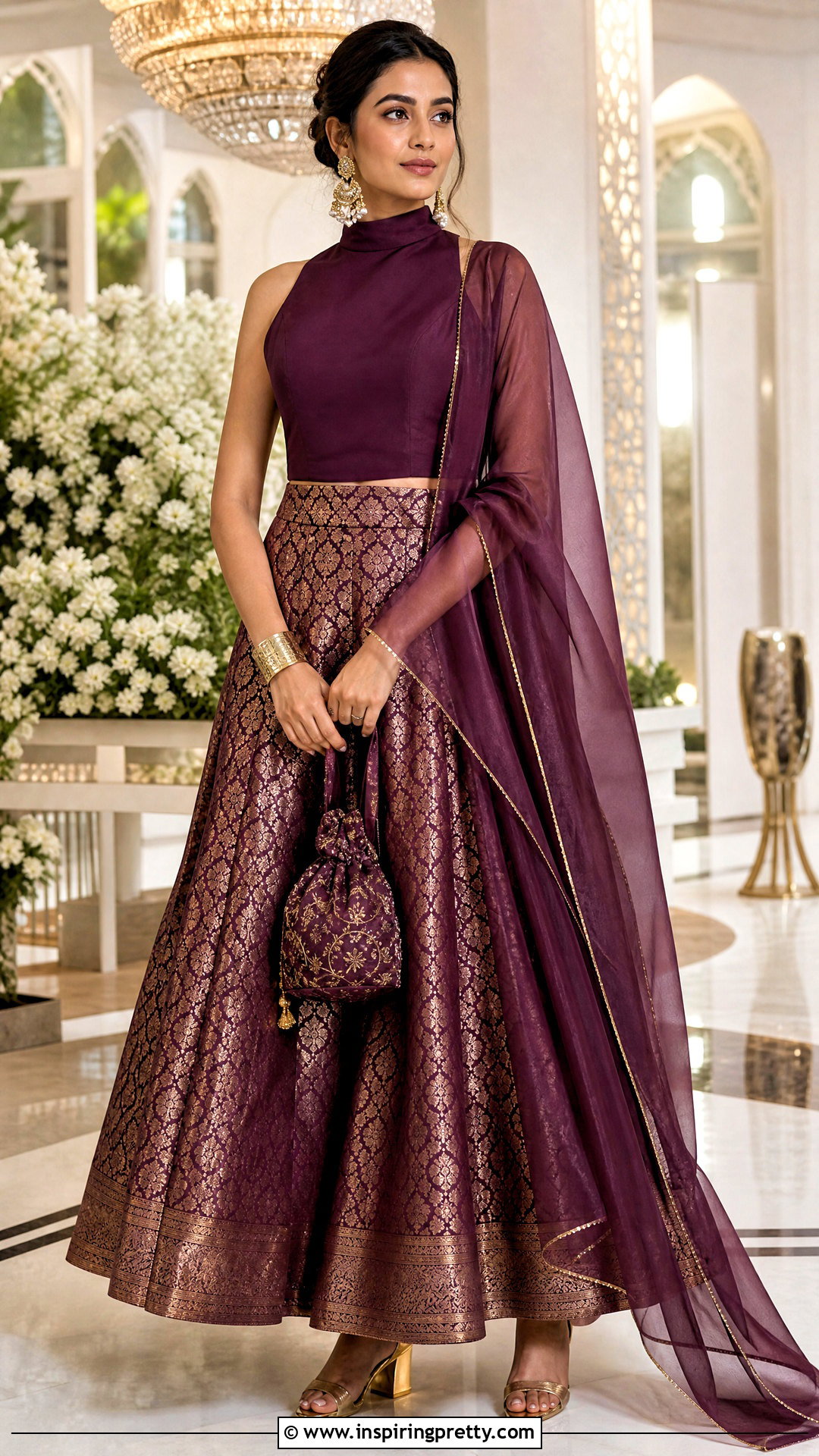 Brocade Skirt And High Neck Top Indian Outfit - 50 skirt and top indian outfits