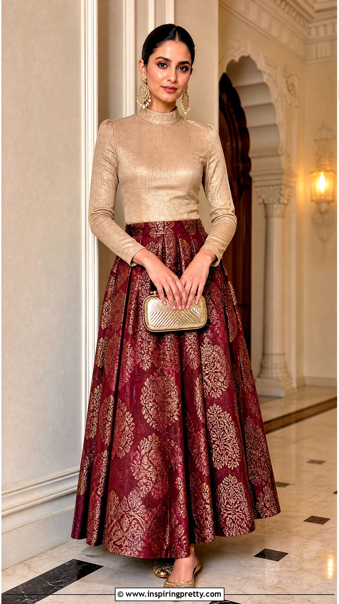 Brocade Skirt And High Neck Top - 50 skirt and top traditional outfit ideas