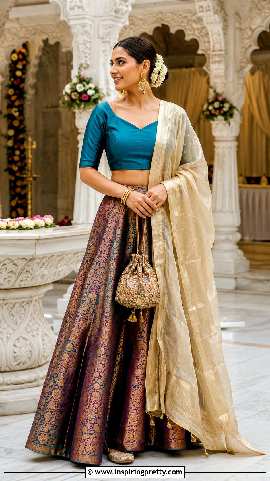 Brocade Skirt And Silk Crop Top For Ceremony - 50 skirt and crop top indian weddings