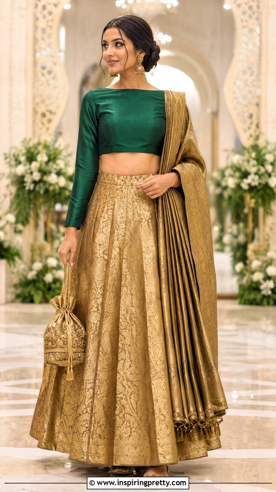 Brocade Skirt And Silk Crop Top For Wedding - 20 skirt crop top outfit indian weddings