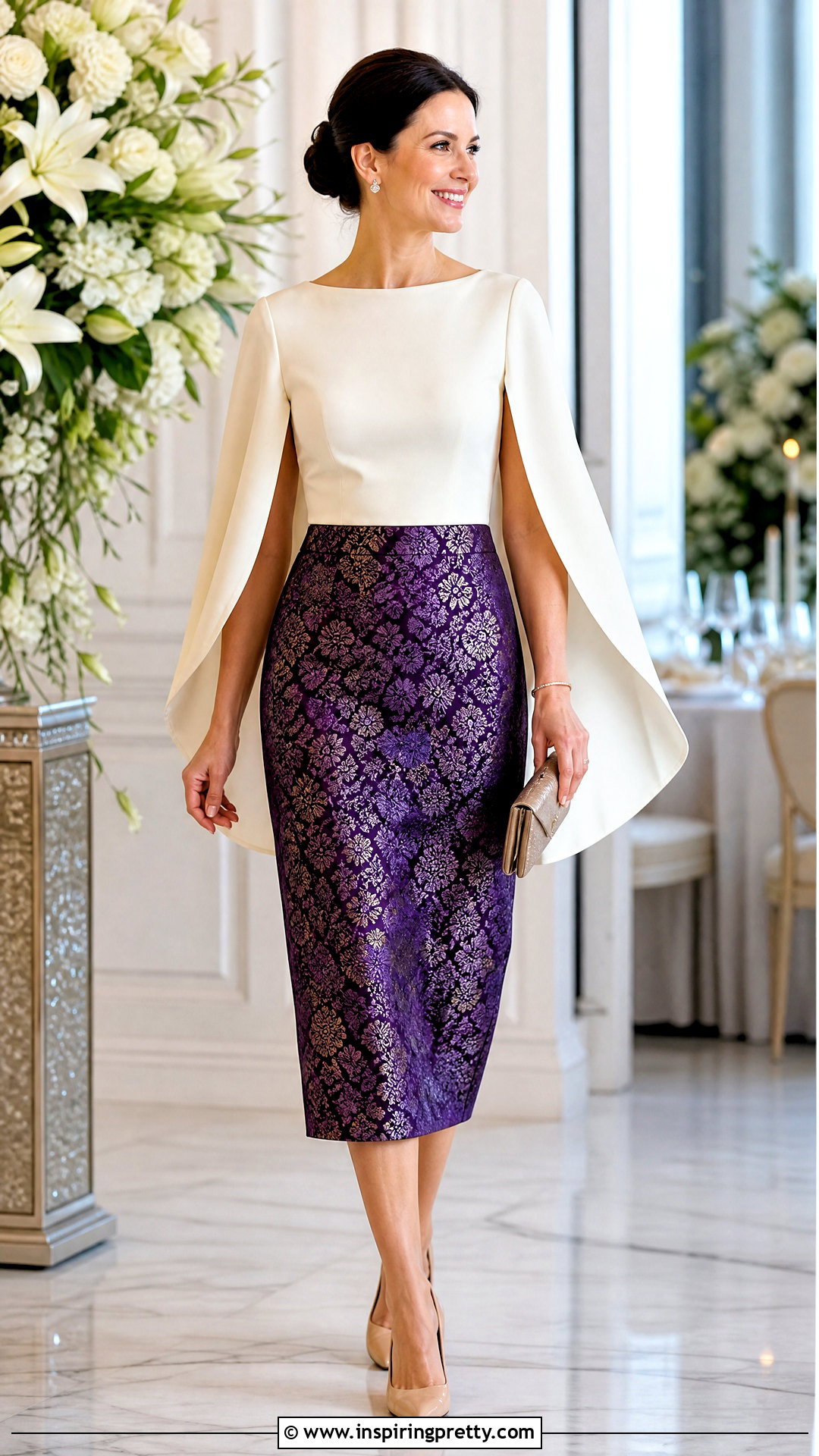 Brocade Skirt With Cape Sleeve Top - 50 brocade skirt and top outfit ideas