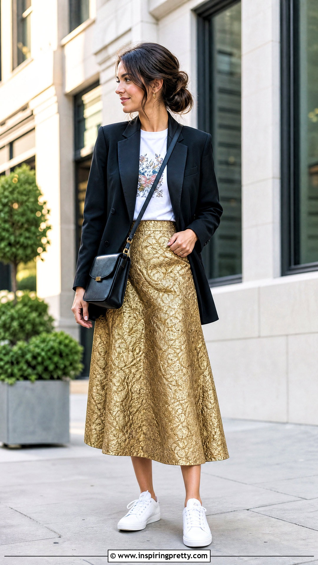 Brocade Skirt With Graphic Tee And Blazer - 50 brocade skirt and top outfit ideas