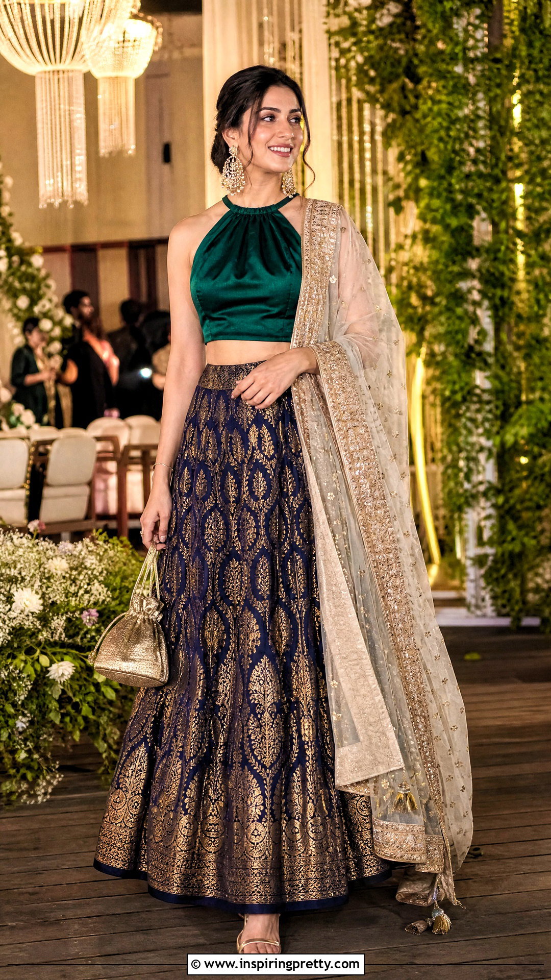 Brocade Skirt With Halter Neck Top - 50 skirt top indian outfit traditional ideas