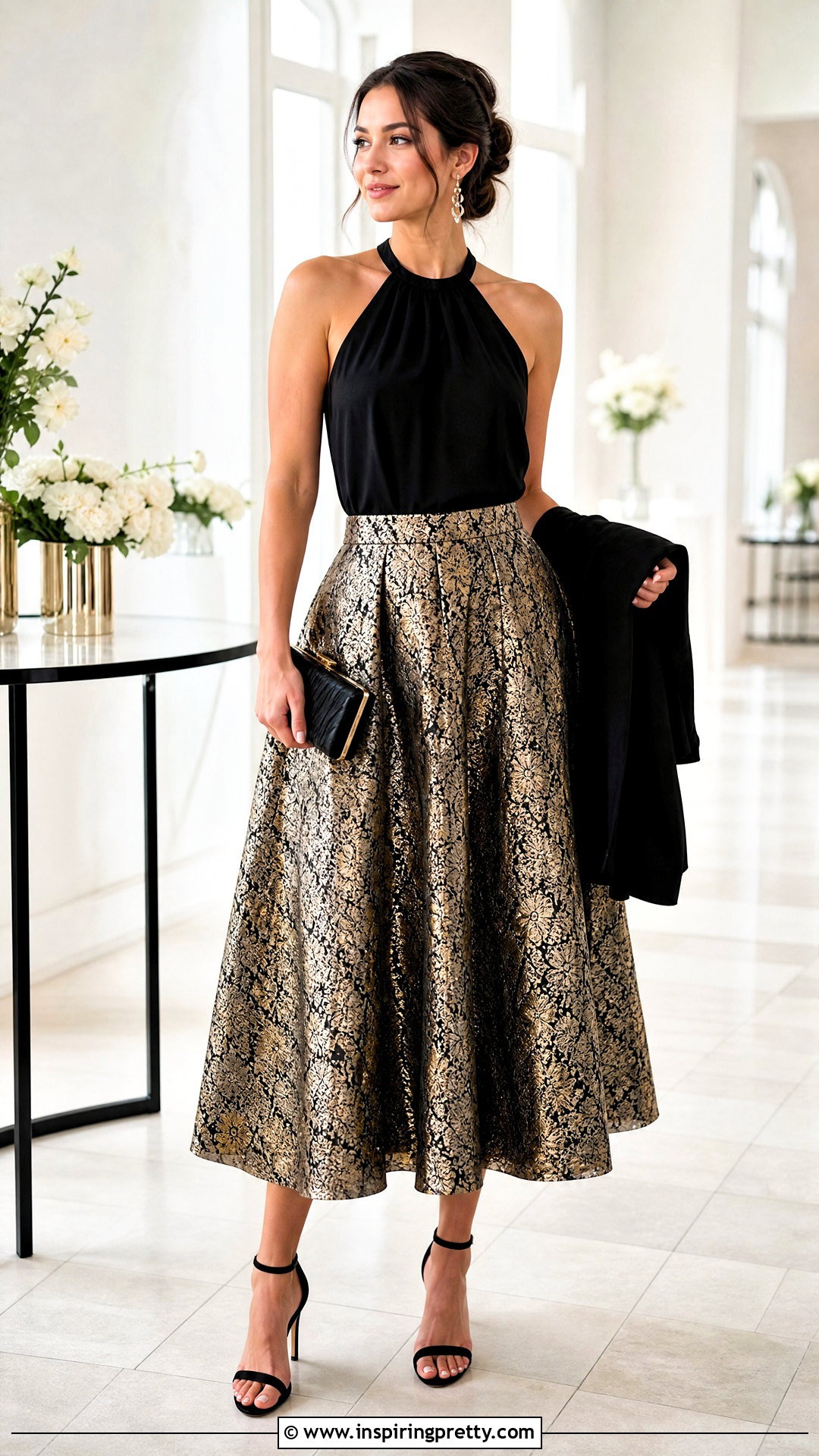 Brocade Skirt With Halter Neck Top - 50 brocade skirt and top outfit ideas