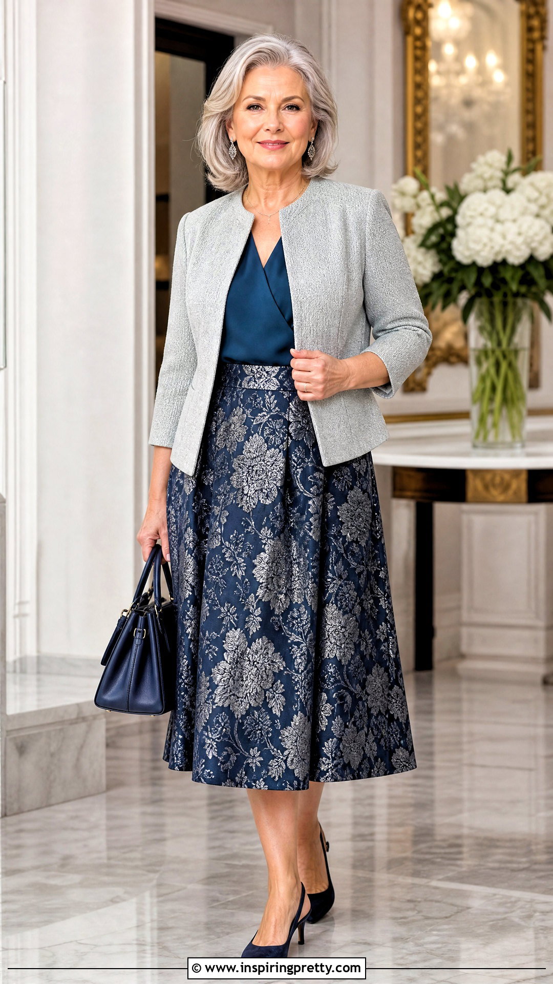 Brocade Skirt With Mature Womens Tailored Blouse - 50 brocade skirt and top outfit ideas