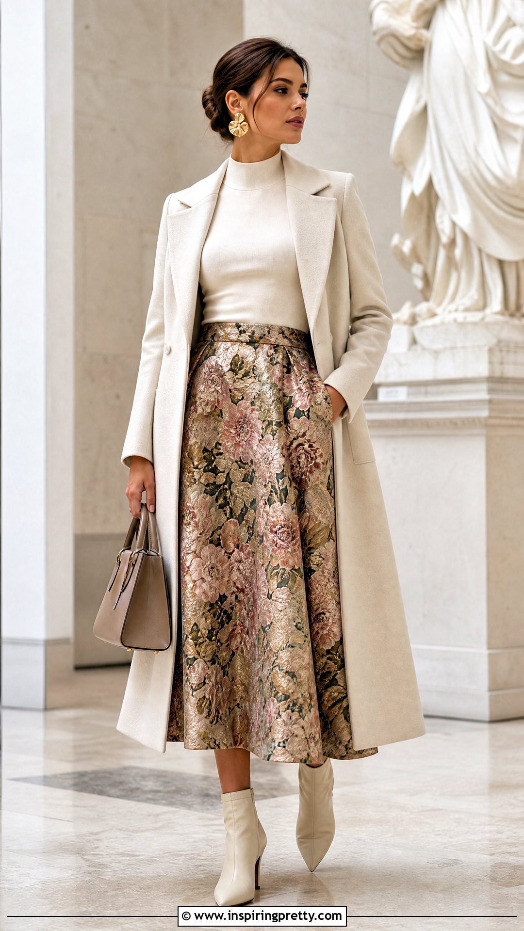 Brocade Skirt With Mock Neck Top - 50 brocade skirt and top outfit ideas