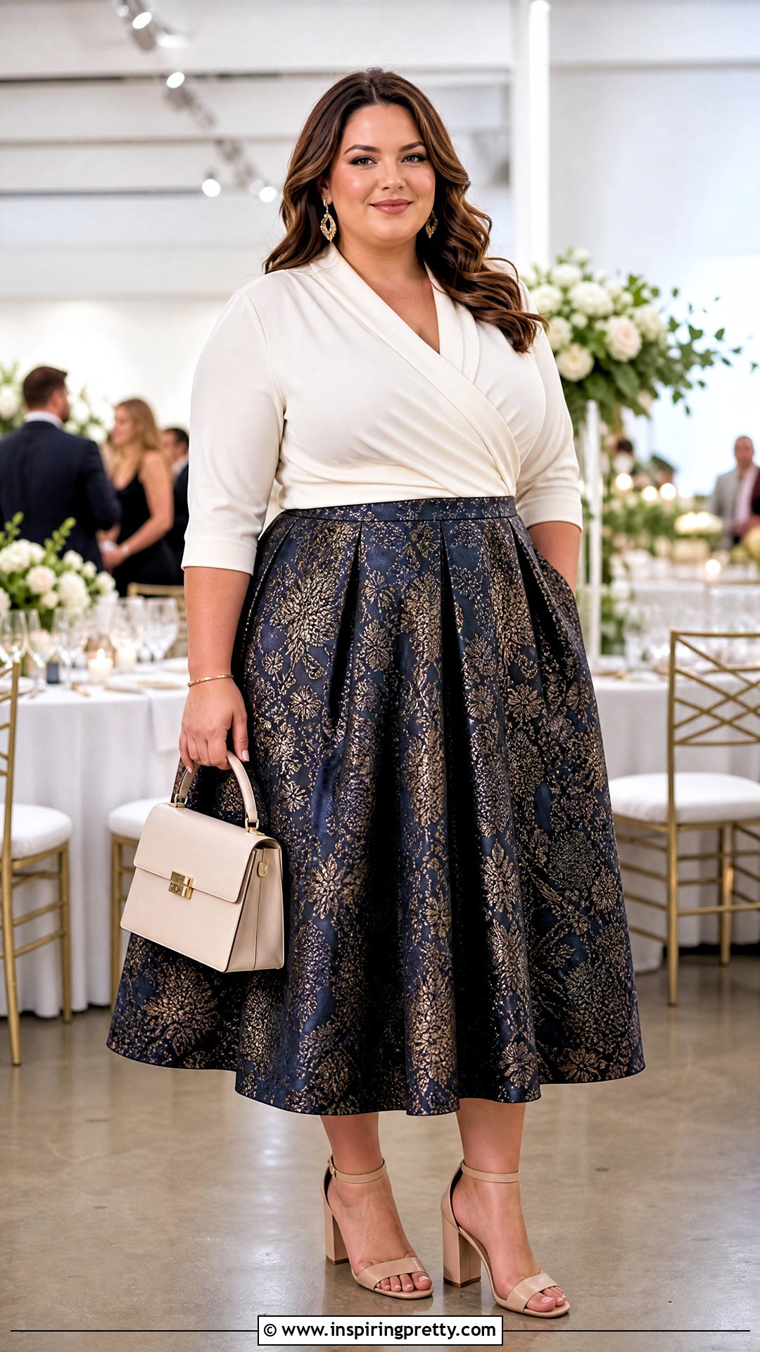 Brocade Skirt With Plus Size Wrap Blouse - 50 brocade skirt and top outfit ideas