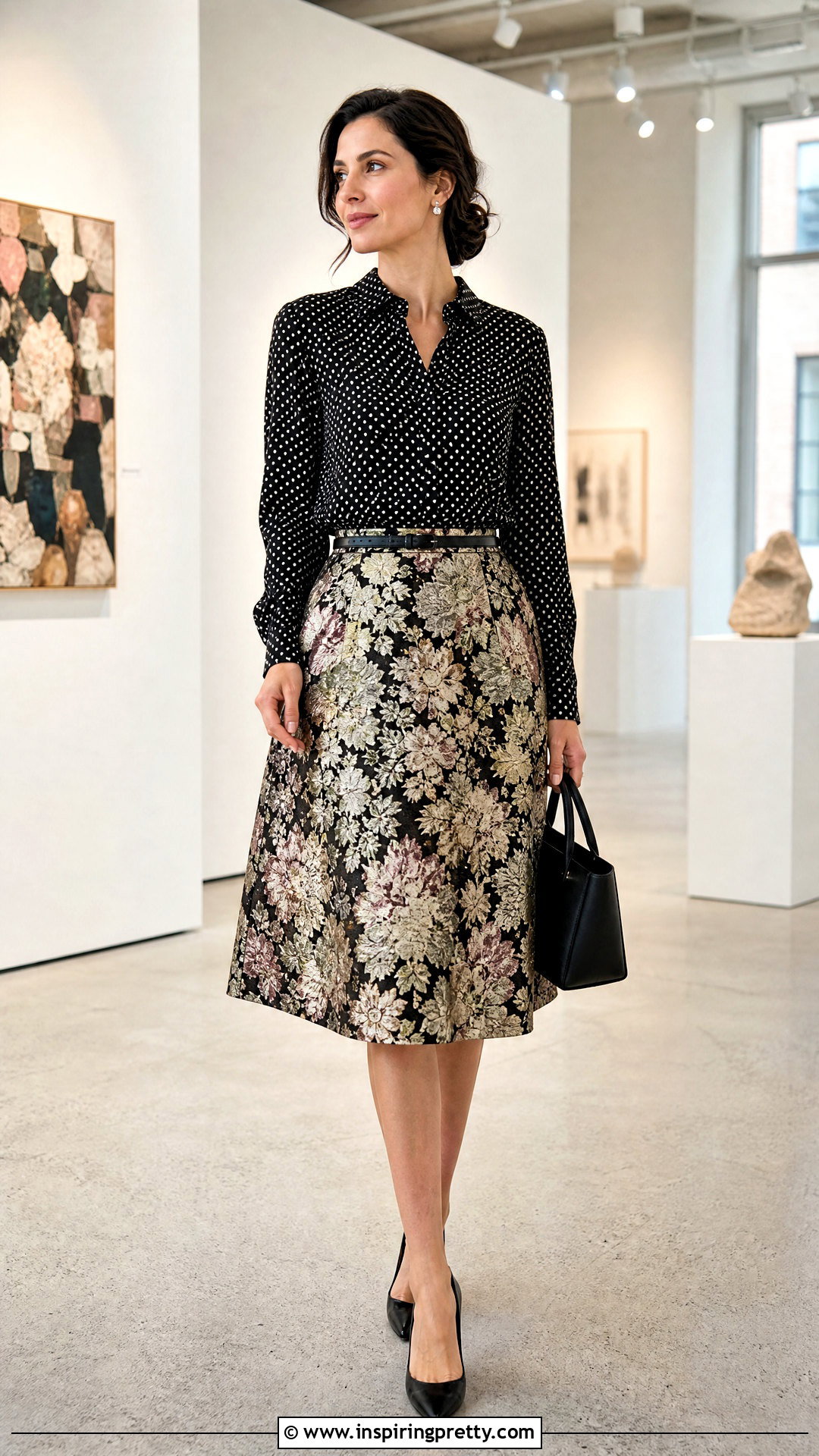 Brocade Skirt With Polka Dot Blouse - 50 brocade skirt and top outfit ideas