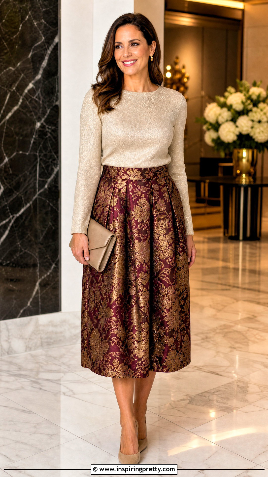 Brocade Skirt With Sequin Free Metallic Top - 50 brocade skirt and top outfit ideas